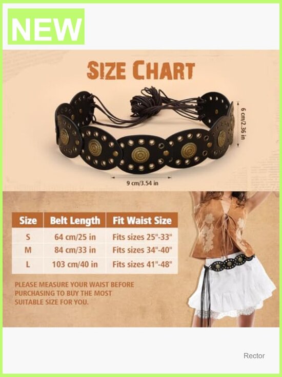 Vintage Western Concho Belt with Discs, Faux Leather, Adjustable main image 7